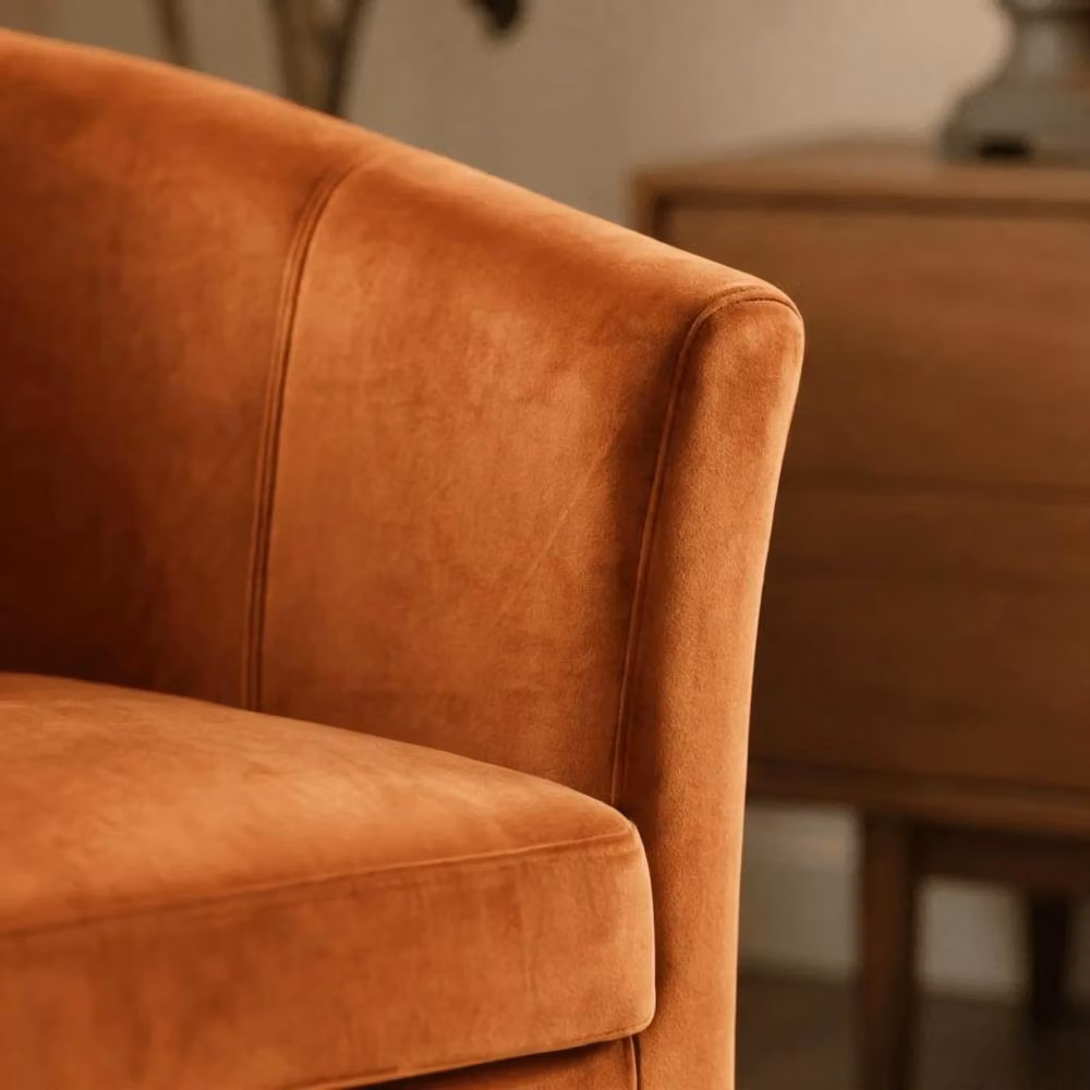 NESTLUNE Burnt Orange Velvet Tub Chair with Black Metal Legs, W/D/H: 60 x 60 x 100 cm – 2