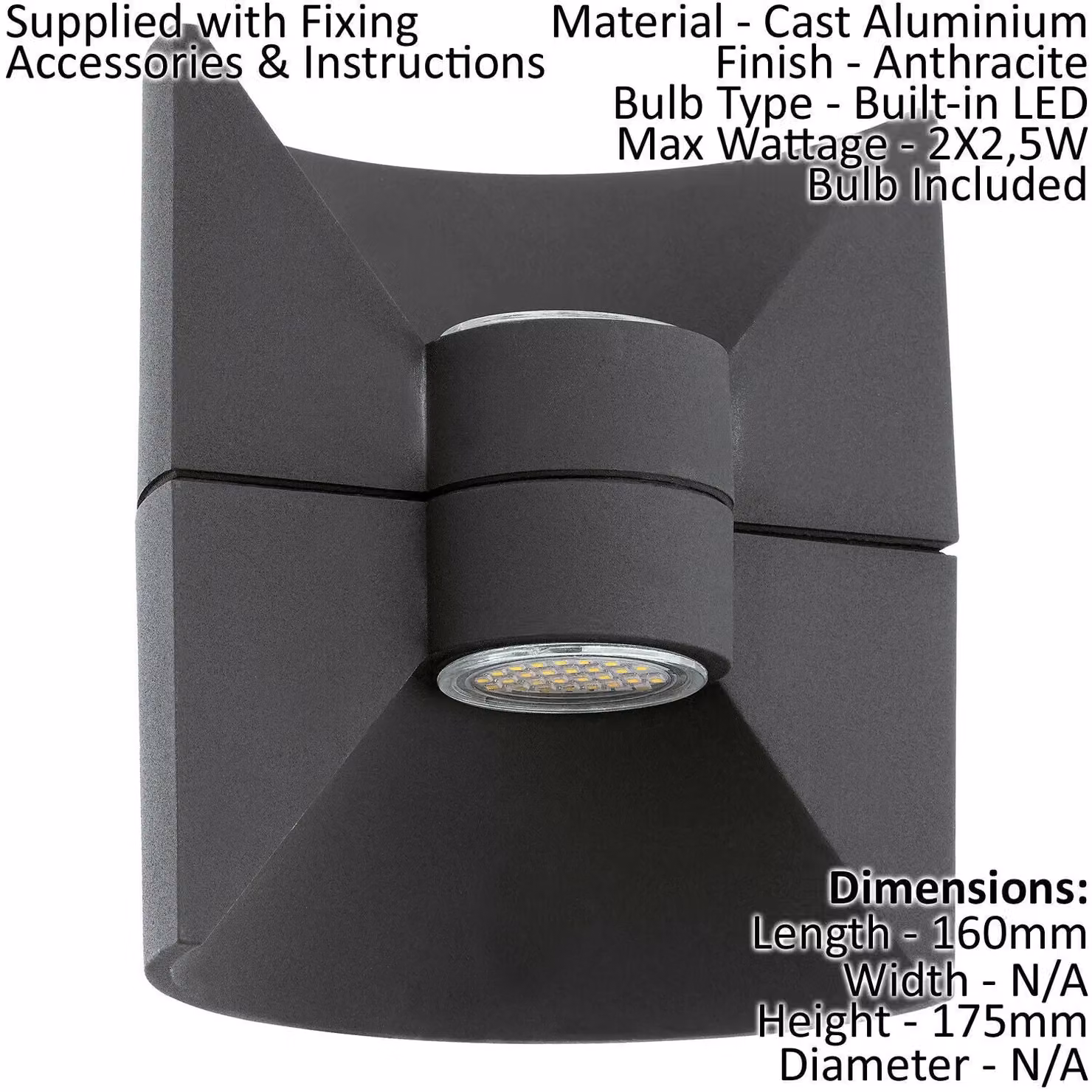 Loops 2 Pack IP44 Outdoor Up and Down LED Wall Light in Anthracite Aluminium – 2
