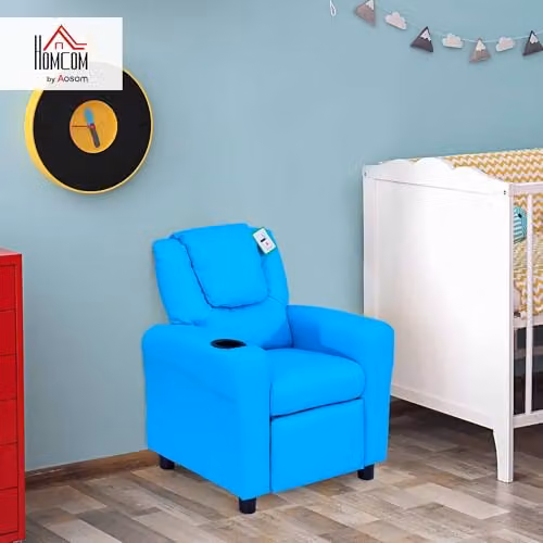 HOMCOM Kids Recliner Armchair in Blue with Adjustable Backrest and Footrest – 2
