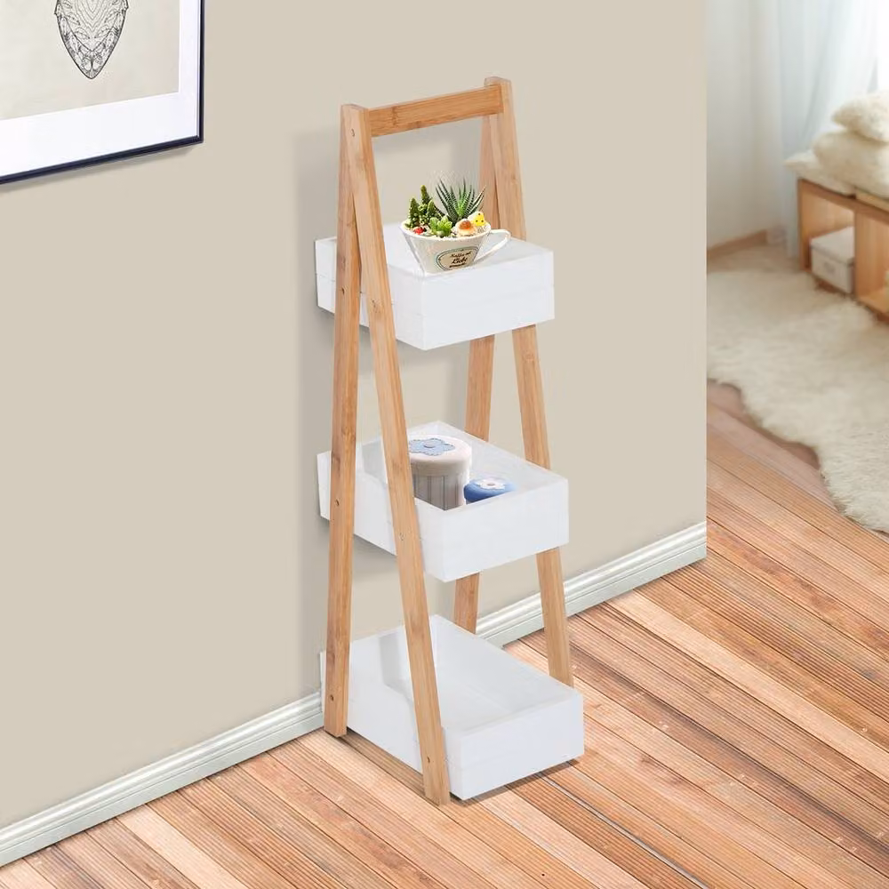 Kelvenix 3-Tier Bamboo Ladder Shelf Storage Organizer in Brown – 3