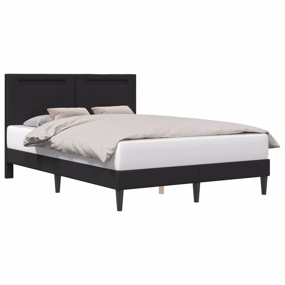 Berkfield Home Black Faux Leather Bed Frame with LED Strip Lights and USB Charging Port, W: 135 cm, L: 190 cm – 3