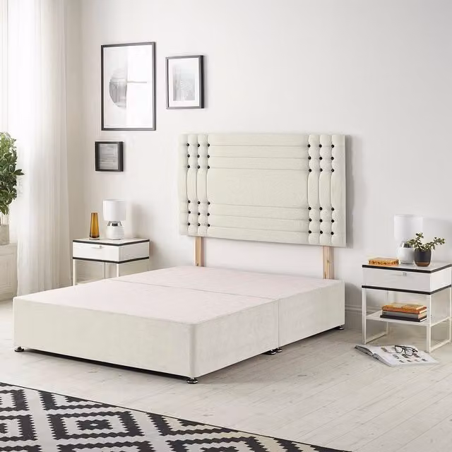 Somnior Beds Ltd Saville White Velvet Upholstered Divan Base with Drawers, W/D/H: 200 x 200 cm