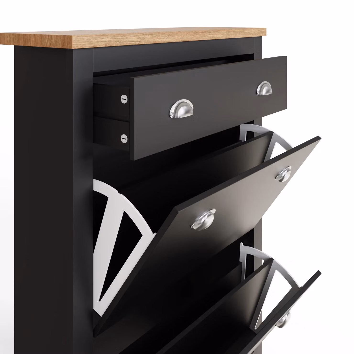 GFW Lancaster Modern Black 2 Door 1 Drawer Shoe Cabinet – 3