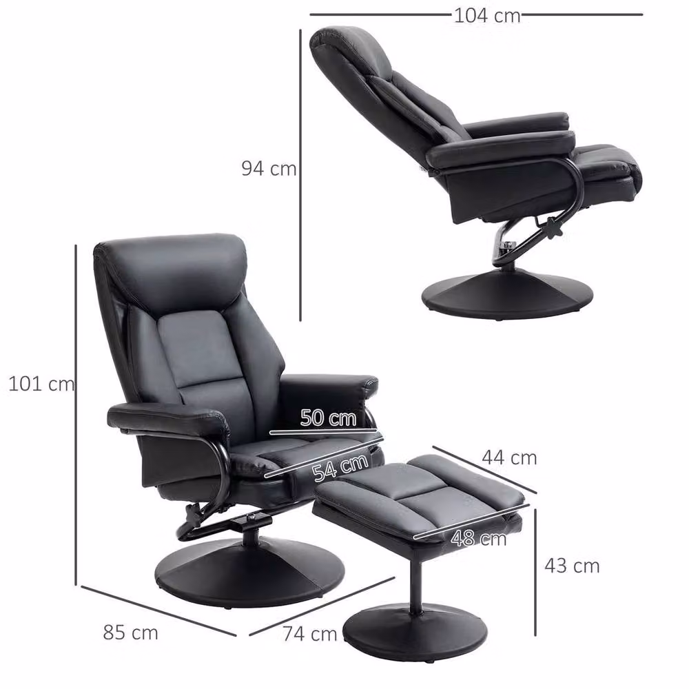 FORGEVIO Black PU Leather Swivel Recliner Armchair with Ottoman – 2