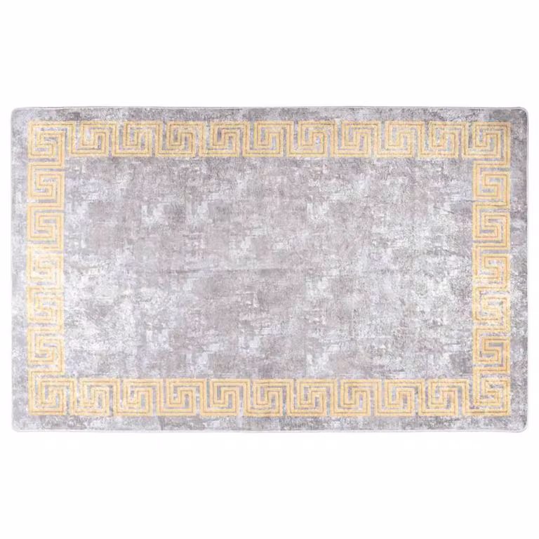 Berkfield Home Washable Grey Art Deco Round Rug with Anti Slip Base, Diameter: 150 cm