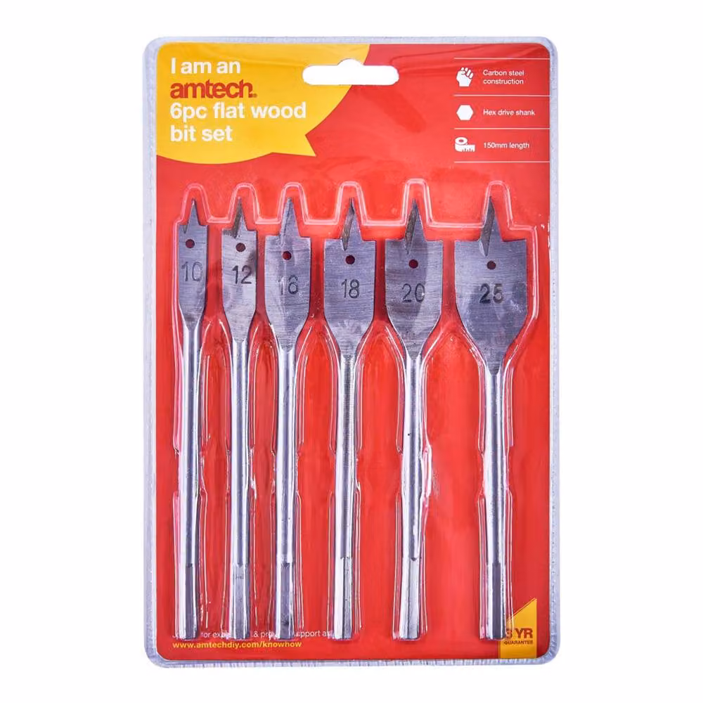 Amtech 6-Piece Flat Wood Drill Bit Set in Silver and Multicolour – 2