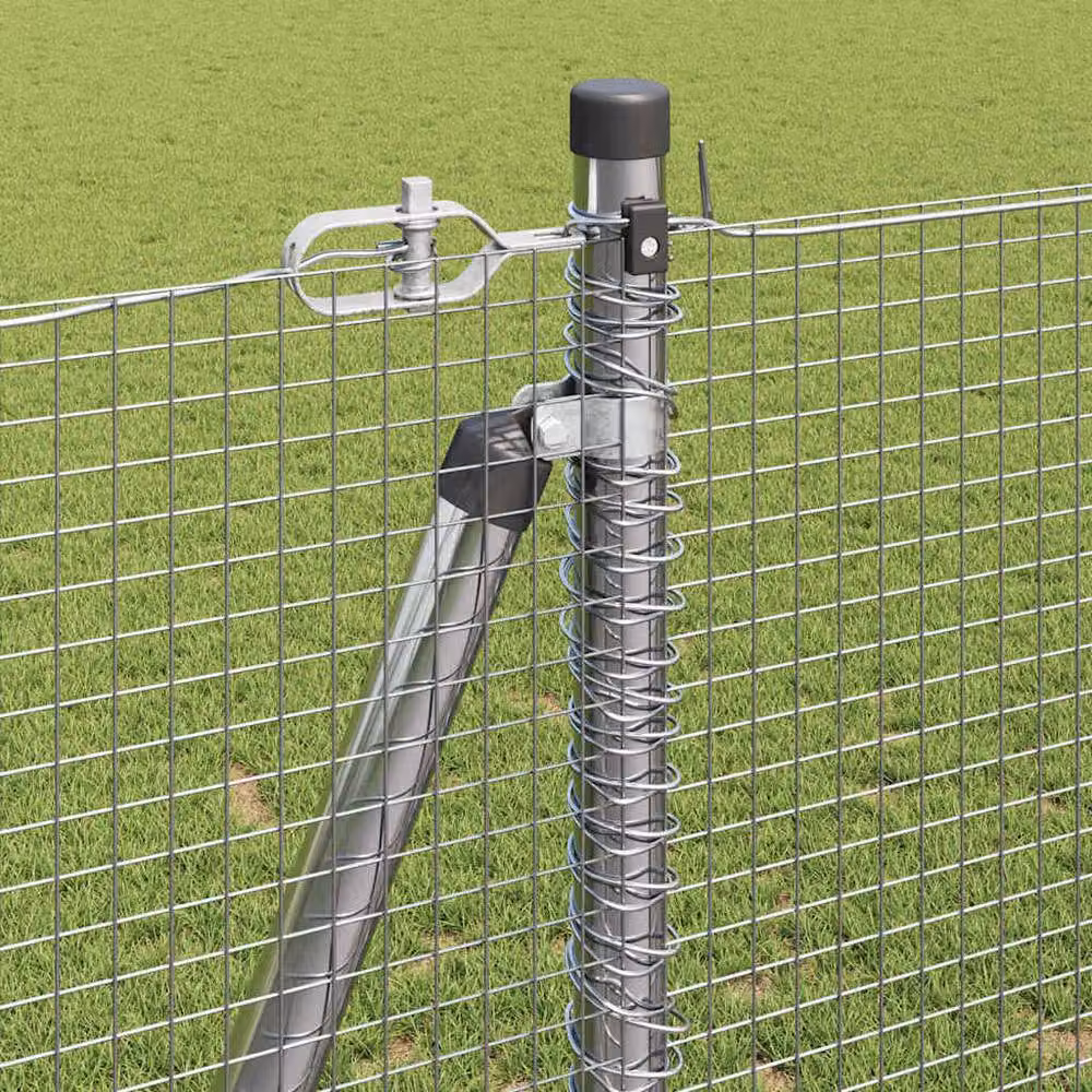 Berkfield Home Single-Bar Welded Wire Fence with 7 Flanged Posts, Galvanised Steel, Silver, H: 120 cm, W: 10 m – 3