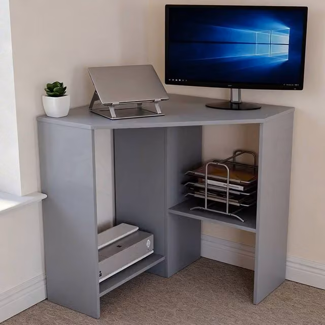 FORGEVIO Modern Corner Computer Desk in Grey