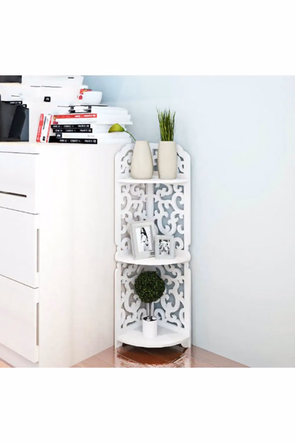 Living and Home 3 Tier Corner Storage Rack Cabinet in White – 2