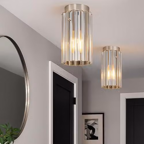 Netlighting Cayden Modern Cylinder Ceiling Light in Silver with Transparent Glass Shade for Living Rooms and Hallways, E27, 1x Bulb – 4