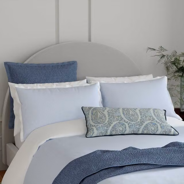Bedeck of Belfast Blue and White Striped Cotton Percale Demi Double Duvet Cover and Pillowcase Set