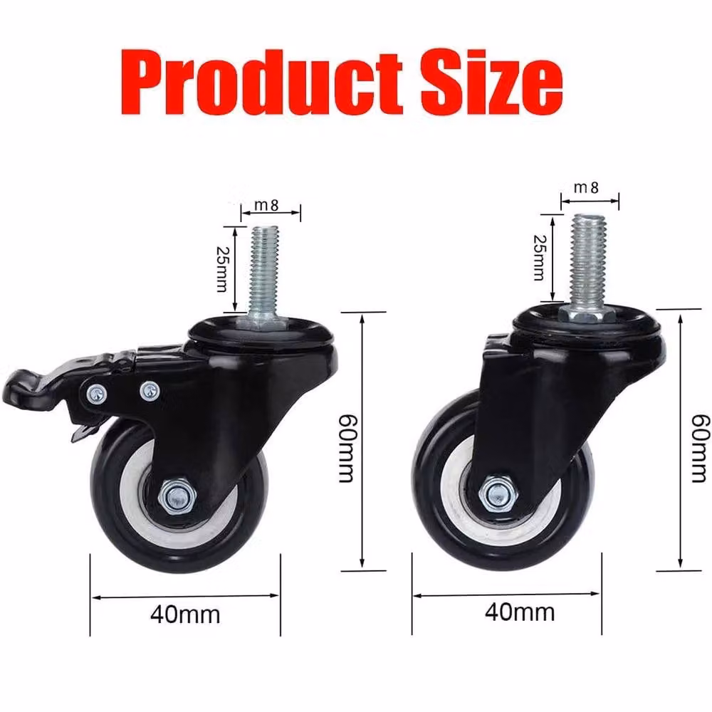 VOGREX 4-Piece M8 40mm Swivel Castor Wheels with Brake, Non-Marking, Black – 2