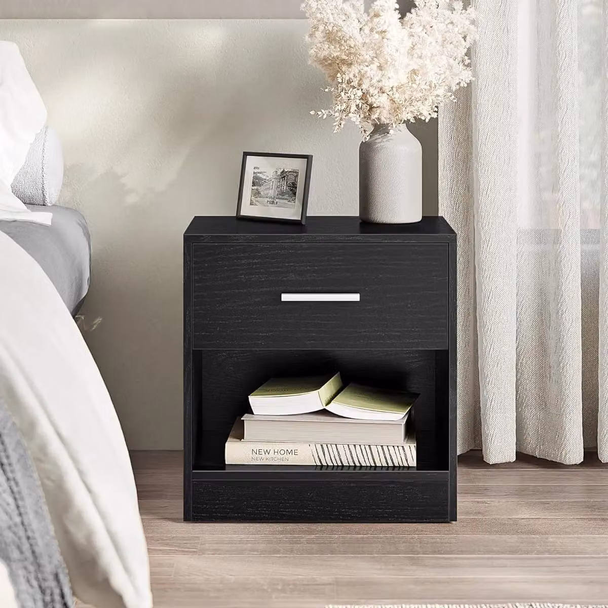 VASAGLE Set of 2 Black Bedside Tables with Drawer and Open Compartment – 2