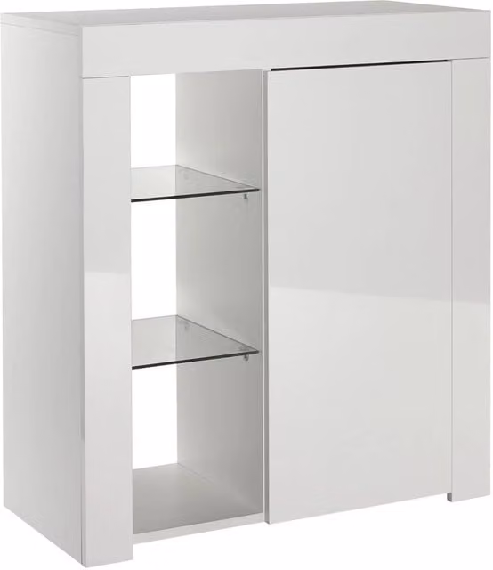 Nordara Modern 1-Door Sideboard Cabinet with Integrated Lighting in Gloss Matt White