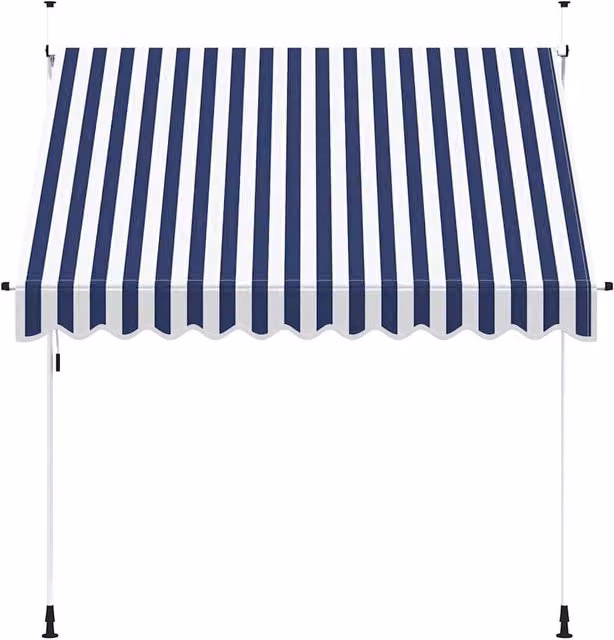 Berkfield Home Manual Retractable Folding Arm Awning with Blue and White Stripes, W: 250 cm, D: 120 cm – 1