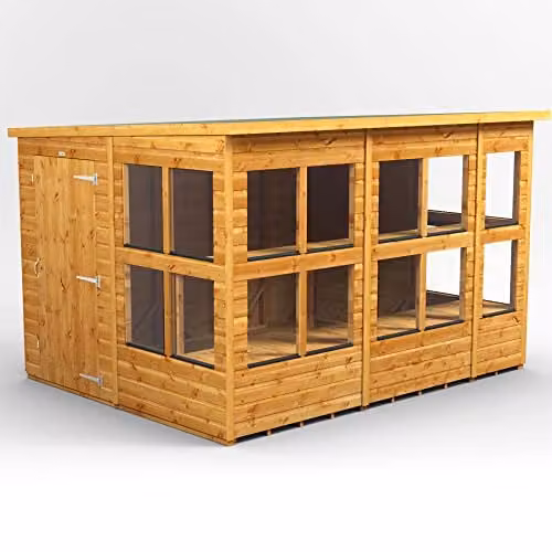 Powersheds Premium Pent Potting Greenhouse Wooden Shed in Brown with 12mm Timber and Toughened Glass, W/D/H: 311.5 x 240.4 x 260.4 cm – 1