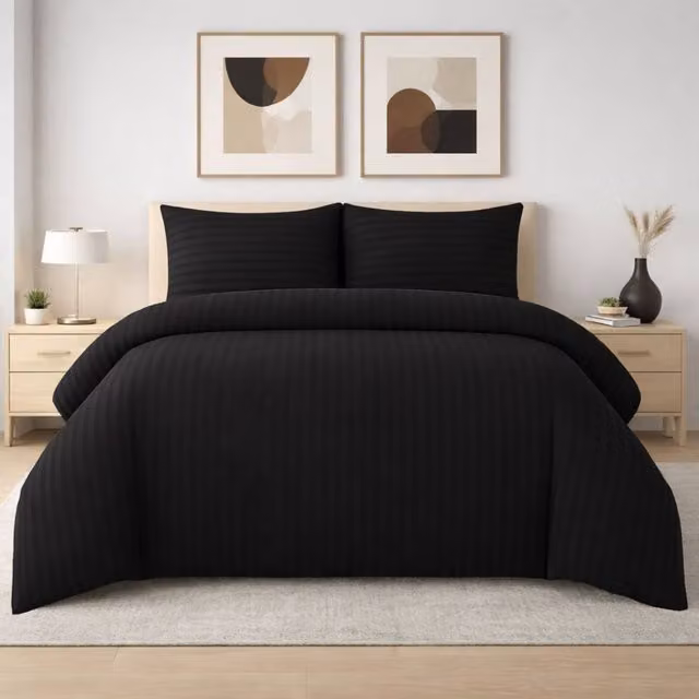 Pamposh 4 Pack Microfibre Striped Duvet Cover and Pillowcase Set in Black, W/D/H: 220 x 230 x 180 cm – 1