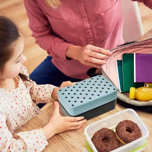 Premier Housewares Compact Light Blue Star Lunch Box with Cutlery, Compartments and Clip Closure – 5