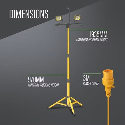 Lighthouse 4000 Lumen LED Twin Site Work Light with 1.8m Collapsible Tripod, 36W, 110V, Yellow – 2