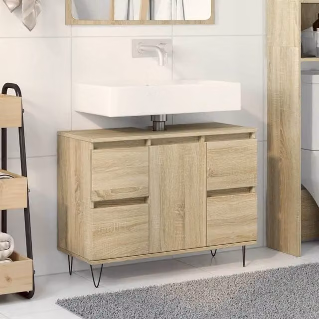 Berkfield Home Sonoma Oak Bathroom Cabinet, Brown, W/D/H: 80 x 33 x 60 cm – 1
