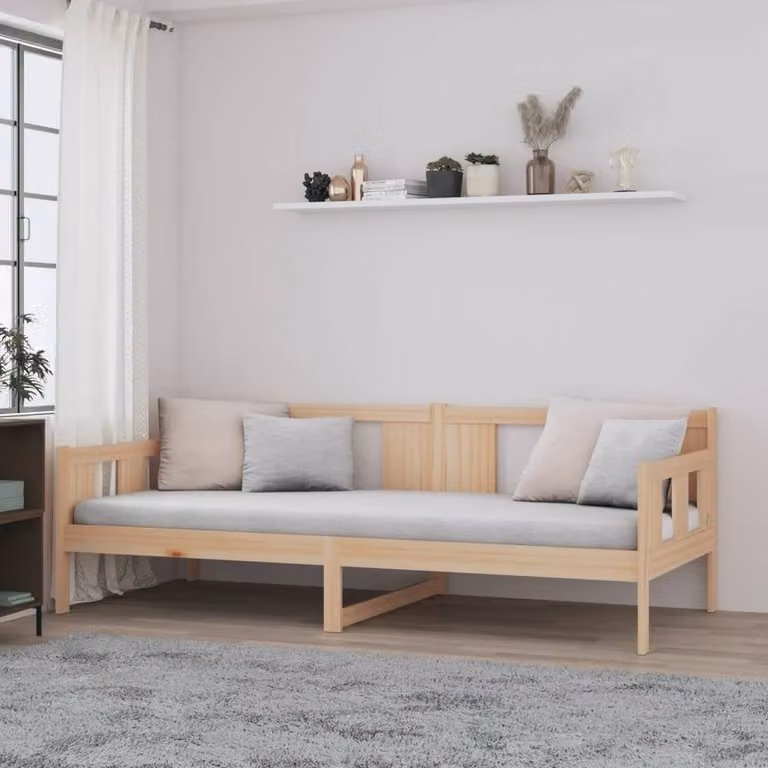 Berkfield Home Beautiful Day Bed in Solid Pine Wood, Beige, W/D/H: 200 x 90 x 69.5 cm