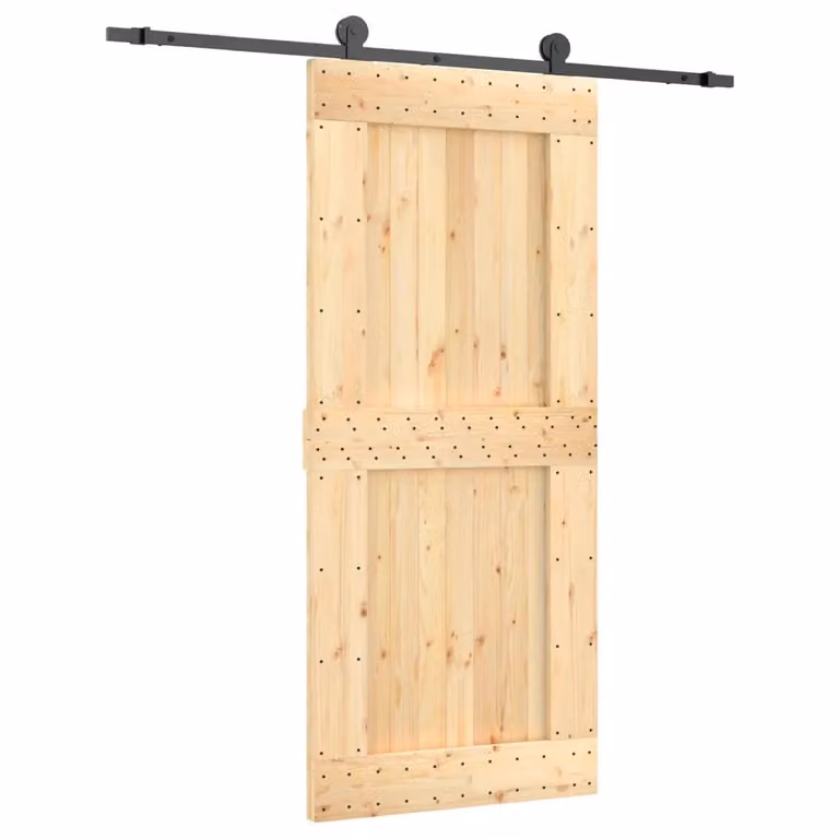 Berkfield Home Rustic Brown Solid Wood Pine Sliding Door with Hardware Set W: 90 cm, H: 210 cm