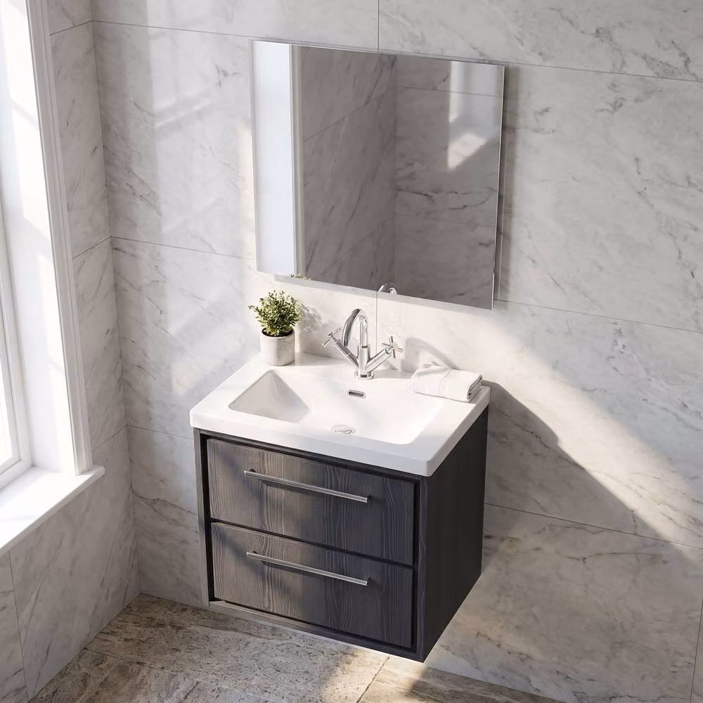 Balterley Longnor 2 Drawer Wall Hung Vanity Basin Unit, Graphite Grey, Width: 60 cm – 2