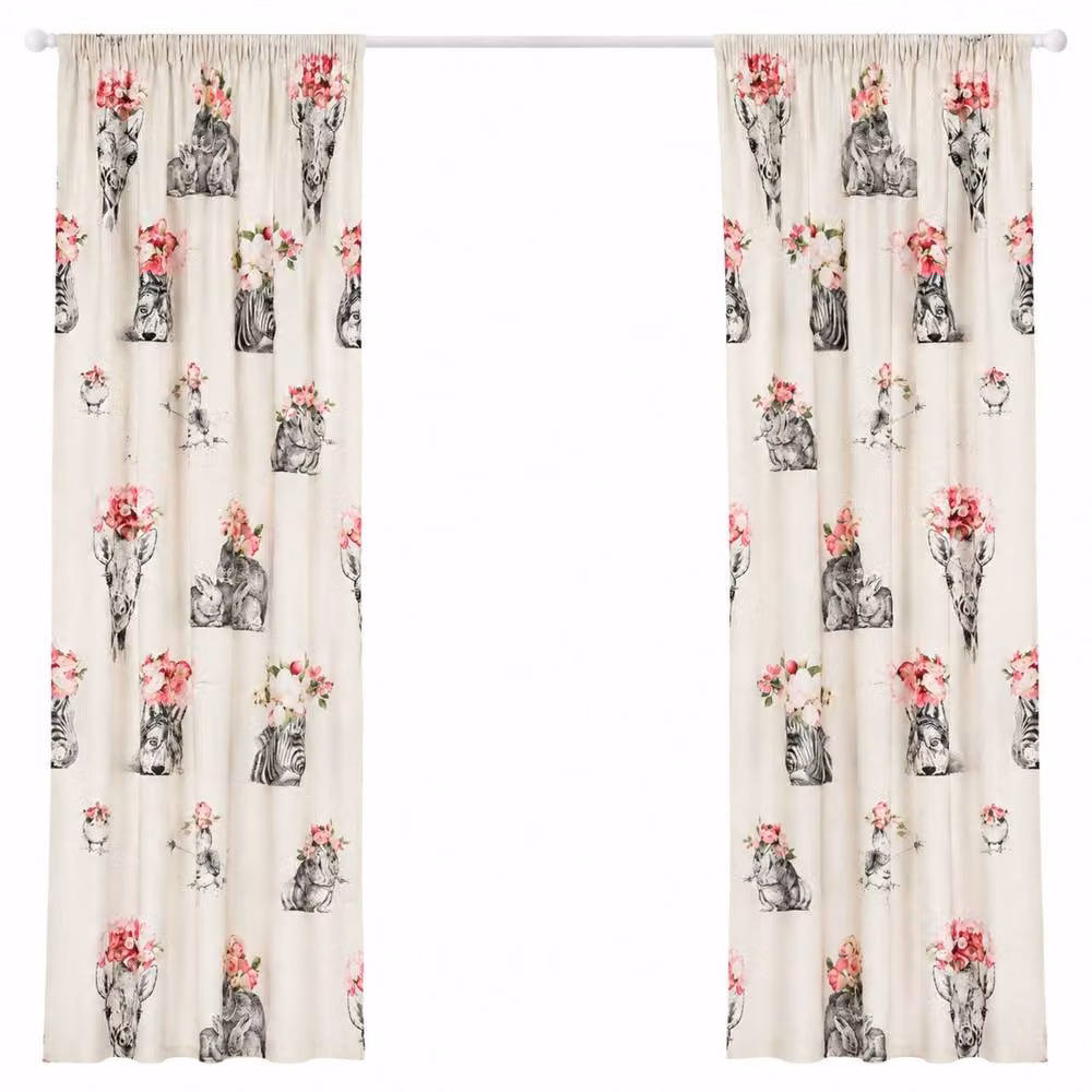 Smart Living Sketch Line Animal Floral Print Curtains Pair with Tie Backs, Multicolour, Width: 167 cm, Drop: 183 cm – 3