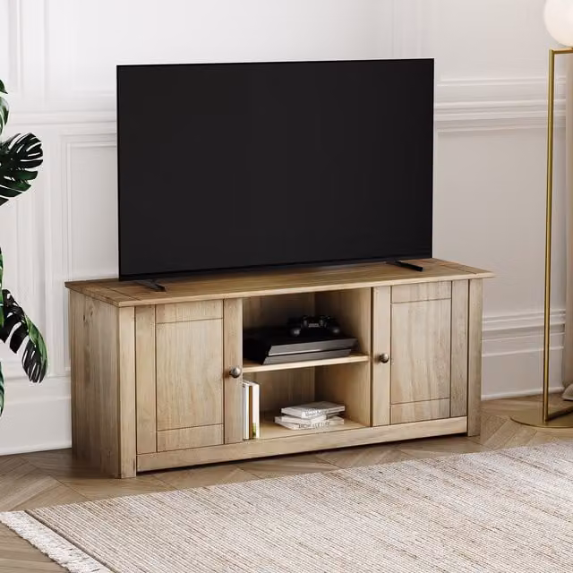 Vida Designs Panama Rustic Brown Waxed Pine 2 Door 1 Shelf Flat Screen TV Unit