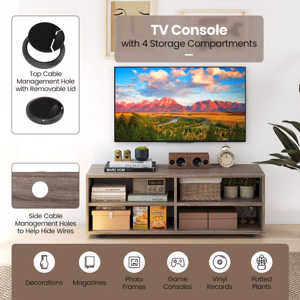 Gymax Grey Modern Entertainment Center TV Stand for up to 40 inch TVs, Width: 90 cm – 7