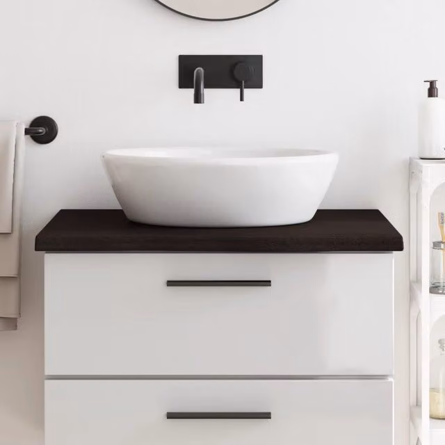 Berkfield Home Live Edge Bathroom Countertop, Treated Solid Wood in Dark Brown and Grey, W: 80 cm, D: 60 cm, H: 2-4 cm – 1