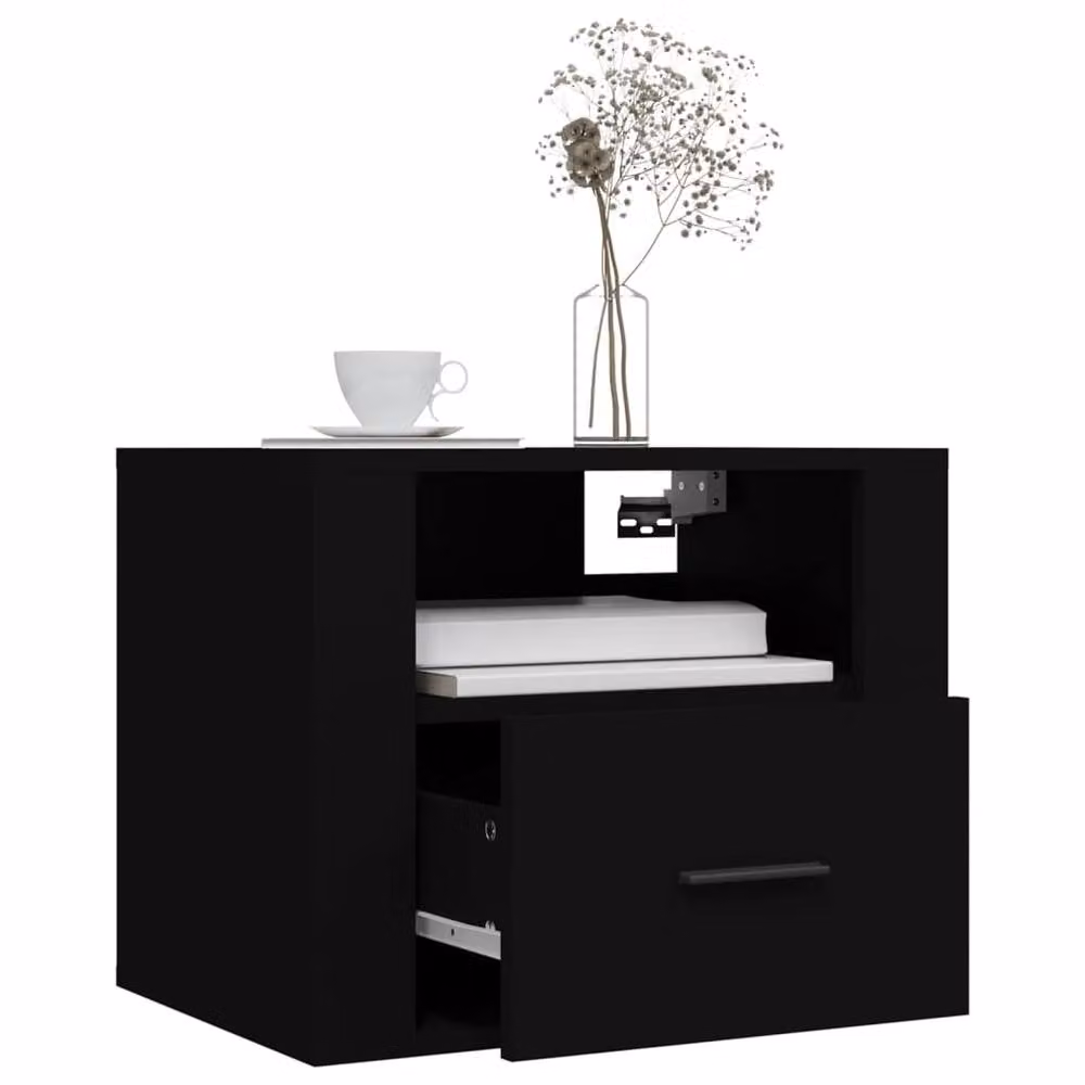 Berkfield Home Wall-mounted Bedside Cabinet, Black, W: 50 cm, D: 36 cm, H: 40 cm – 4