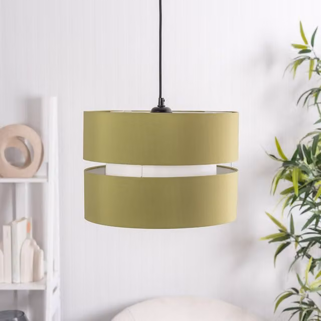 ValueLights Sophia Large 2 Tier Cylinder Ceiling Light Shade and Bulb in Green Fabric