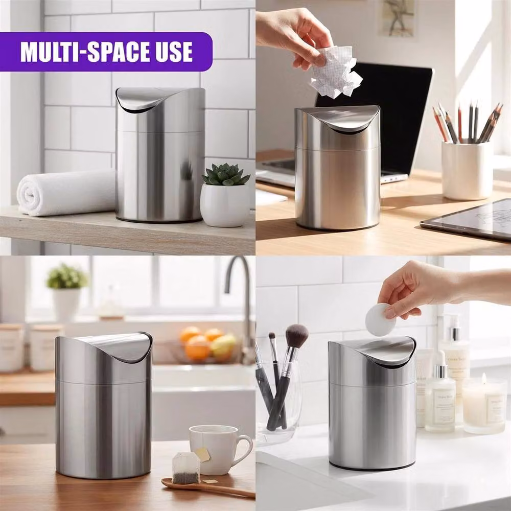 SPETLEK Mini Stainless Steel Bin with Swing Lid in Silver – 4