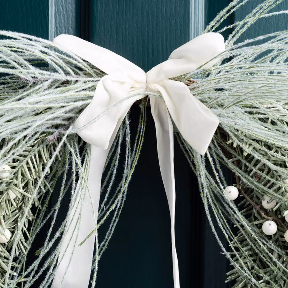 Scottish Everlastings Ltd Round Christmas Wreath with White Velvet Bow, Diameter: 60 cm – 3