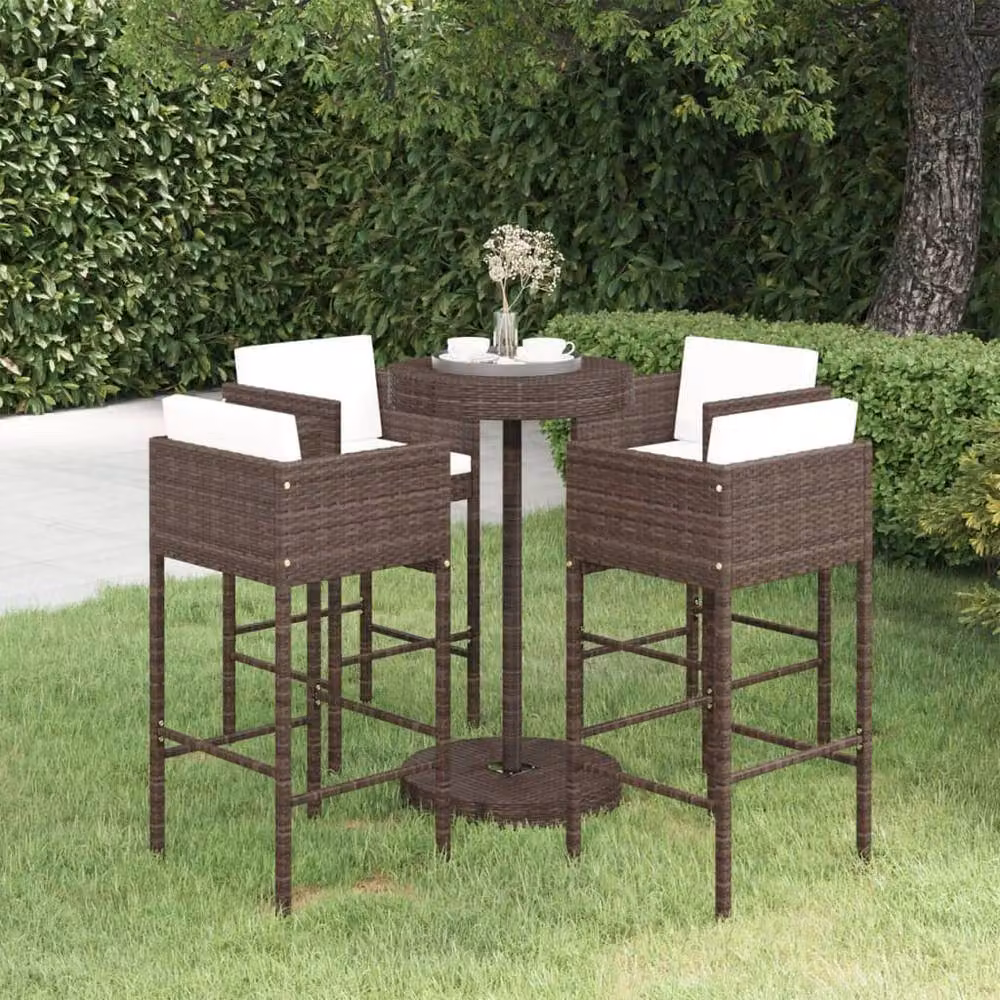 Berkfield Home 5 Piece Brown Poly Rattan Garden Bar Set with Cushions – 2