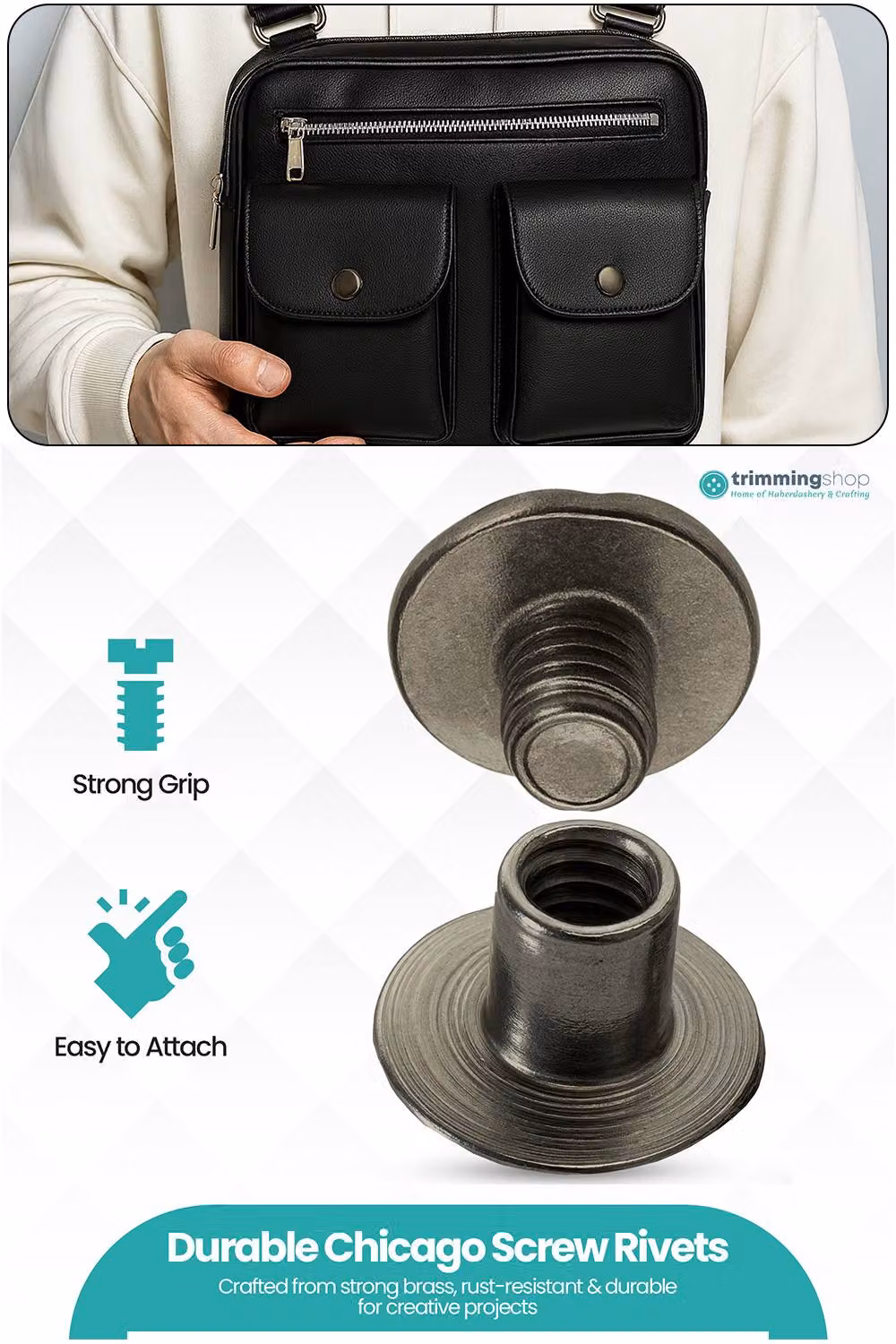 Neel Blue Blued Brass Chicago Screw Rivets, Countersunk Flat Head, Dark Grey, 10 Pieces, W: 9 mm, D: 13 mm – 3