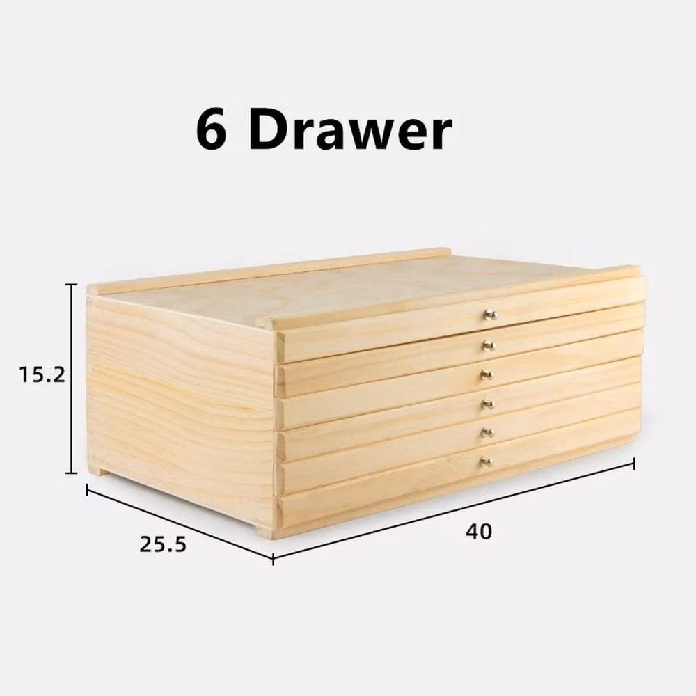 NESTLUNE 6 Drawer Wooden Artist Storage Supply Box in Brown, W: 100 cm, D: 15 cm – 2