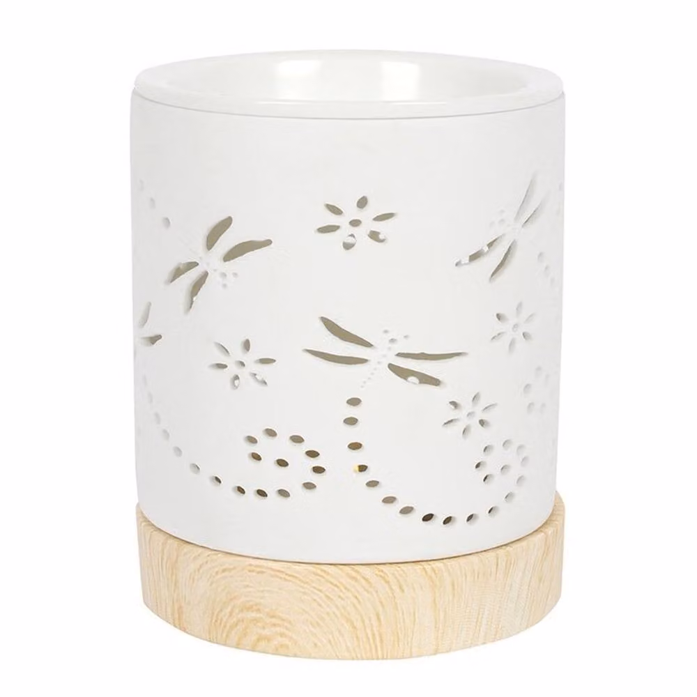 Uniqueful Matte Dragonfly Ceramic Oil Burner in White – 2