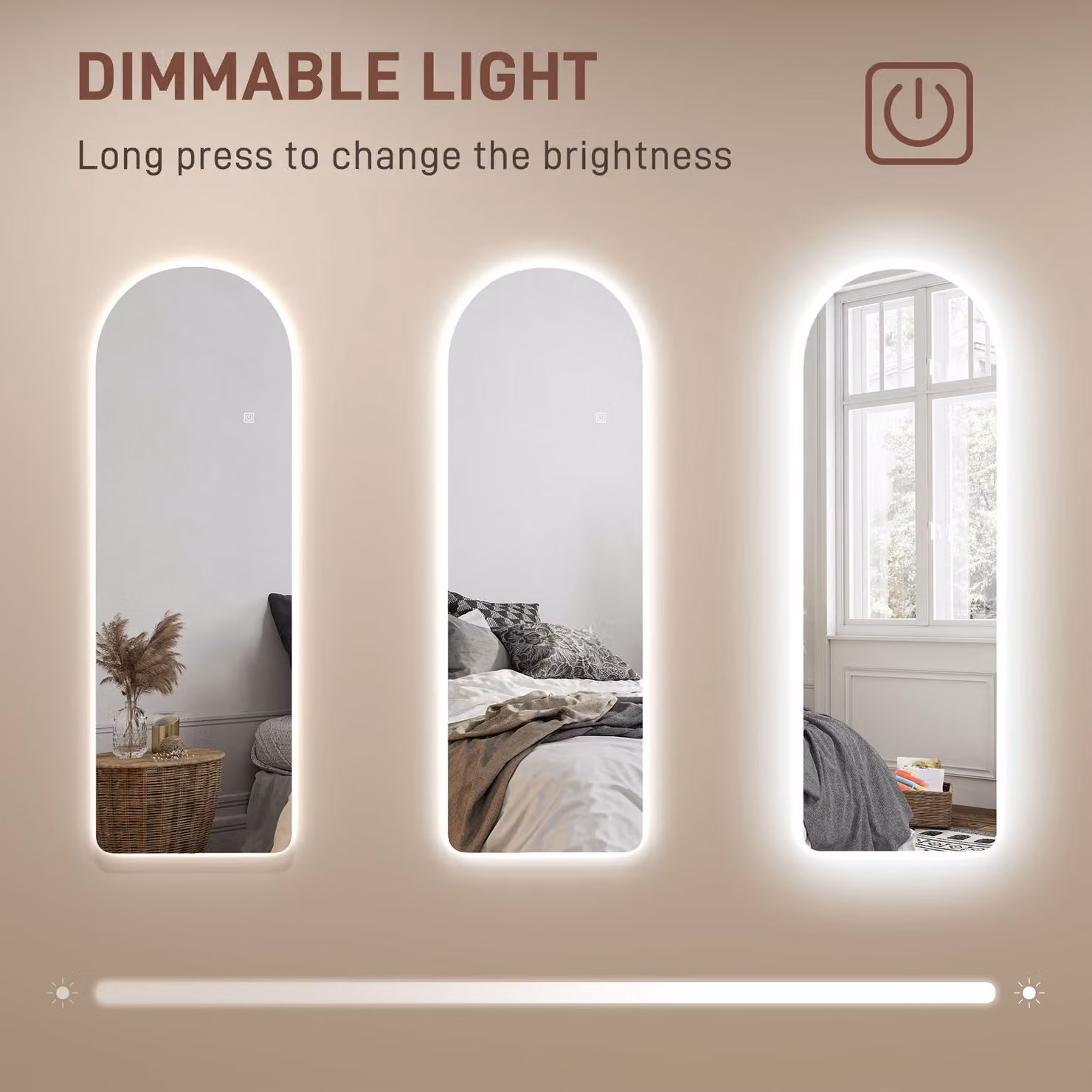 HOMCOM Arched Full Length LED Wall Mirror with Dimmable 3-Colour Lighting, H 120 x W 40 cm – 4