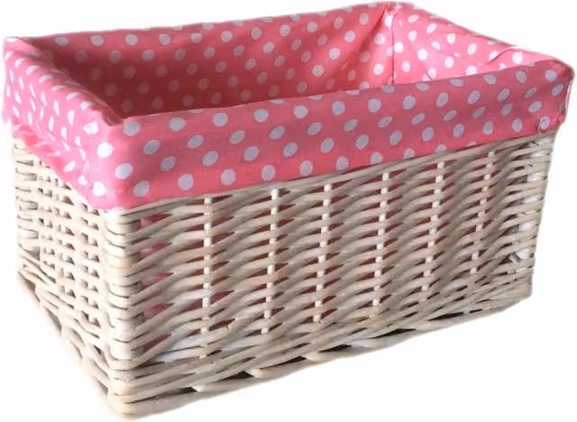 Red Hamper Wicker Storage Basket with Pink and White Spotty Lining, Diameter: 32 cm