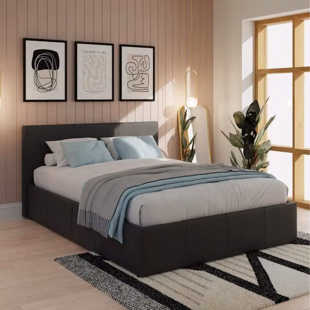 GFW Ecuador Black Faux Leather Side Lift Ottoman Bed Frame, Double 140x200 cm – 2