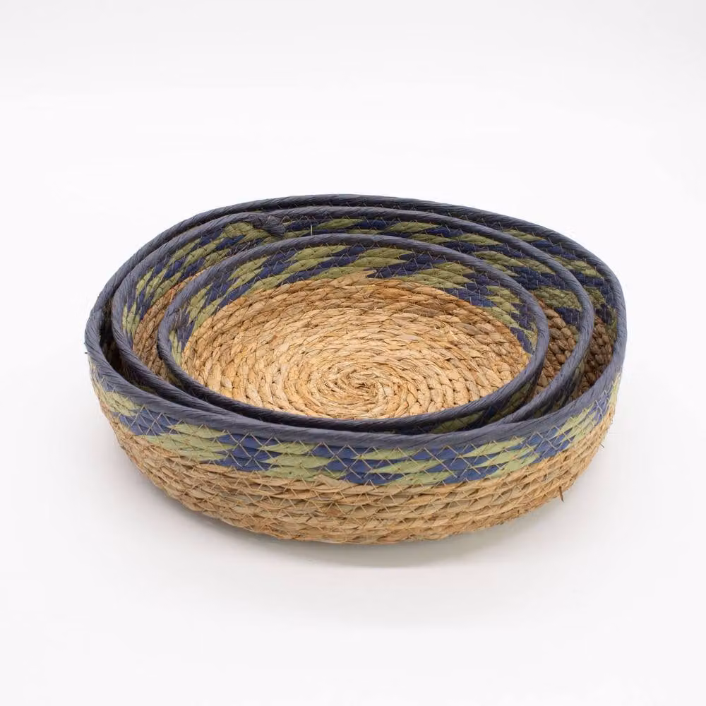 Serenityy Set of 3 Round Open Weave Seagrass and Natural Fibre Tray Baskets in Multicolour – 3
