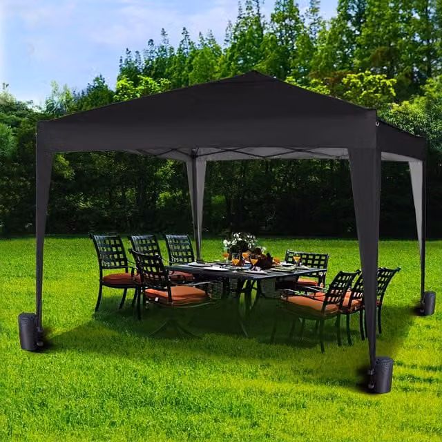 MCC Direct Pop Up Garden Party Tent Gazebo Marquee Canopy, Black and Silver, W: 300 cm, D: 300 cm, H: 255.5 cm – 1