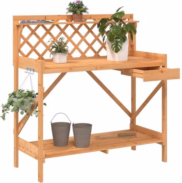 Berkfield Home Rustic Brown Potting Bench with Trellis made from Solid Wood and Metal, W/D/H: 117.0 x 50.0 x 110.0 cm