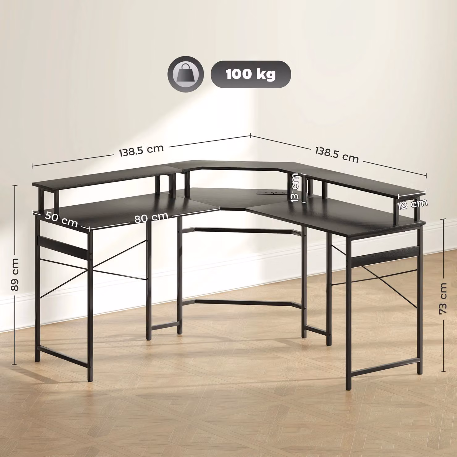 HOMCOM L-Shaped Corner Computer Desk with Monitor Stand, Black – 3