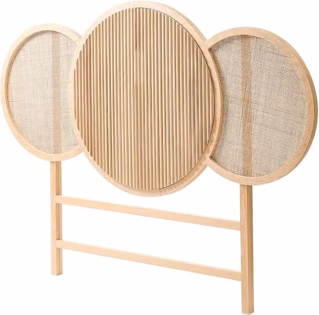 Nordlys Scandinavian Solid Ash Wood and Rattan Headboard in Brown, W: 160 cm, H: 120 cm – 1