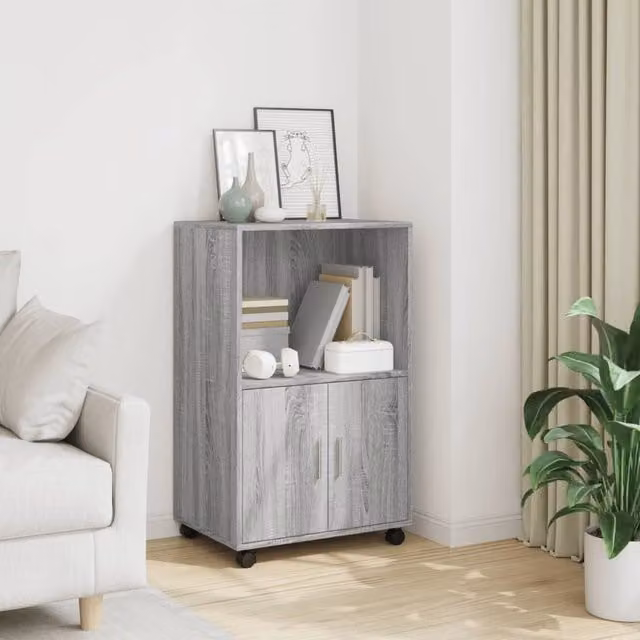 Berkfield Home Rolling Cabinet in Grey Sonoma, W/D/H: 55 x 40 x 91 cm