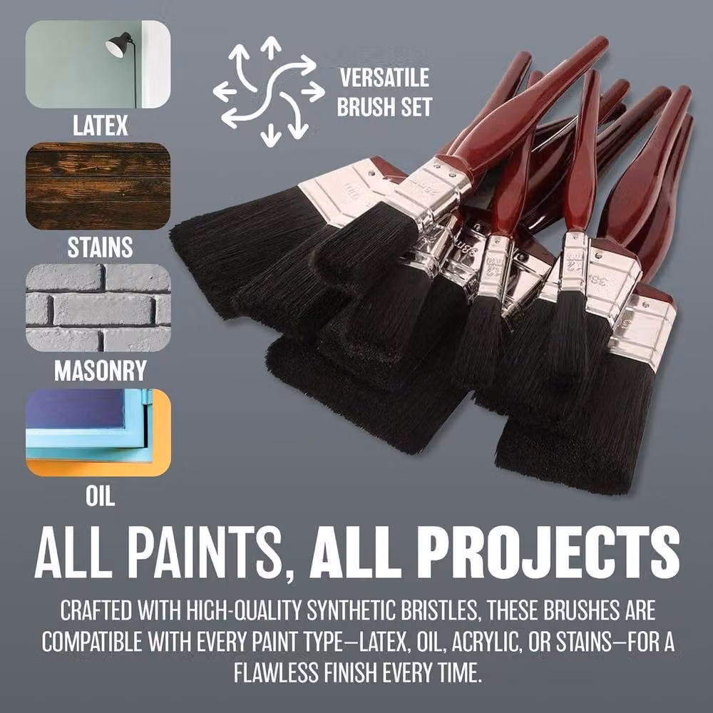 BARGAINS-GALORE 10-Piece Professional Synthetic Paint Brush Set with Dark Red Handles for Water-Based and Solvent-Based Paints – 4