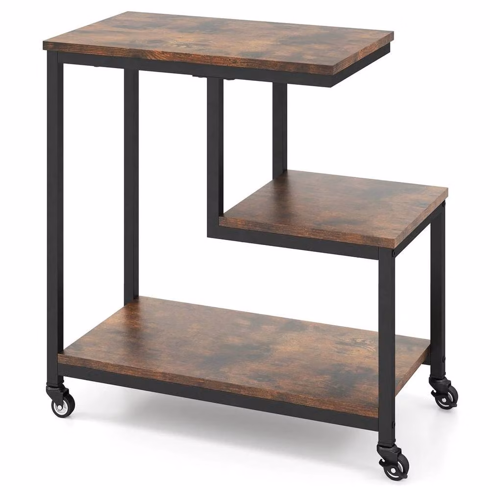 EONLION G-shaped 3-Tier Side Table in Brown – 4